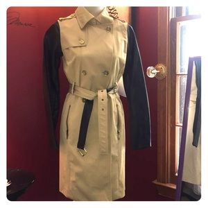 Michael Kors Camel and Faux Leather Trench-coat